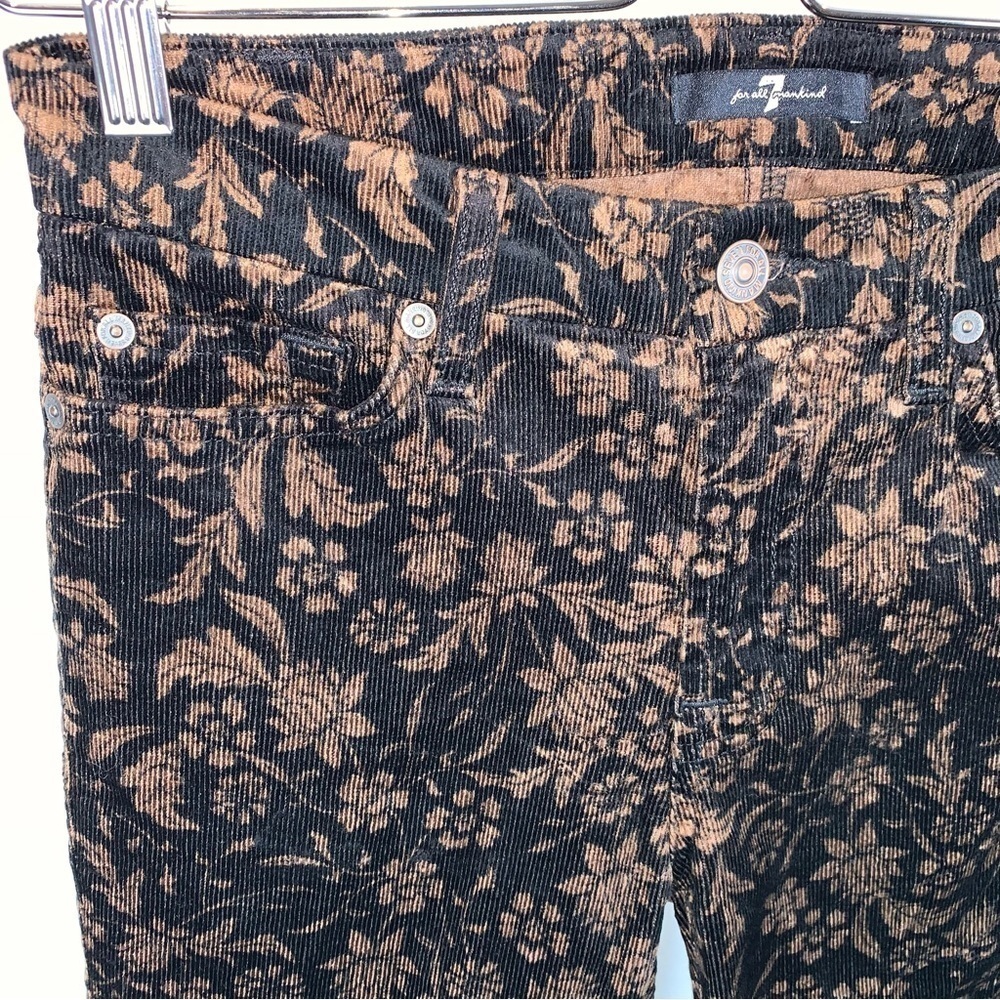 7 For All Mankind sz 27 Black Copper Floral Corduroy Ankle Jeans - Picture 3 of 7